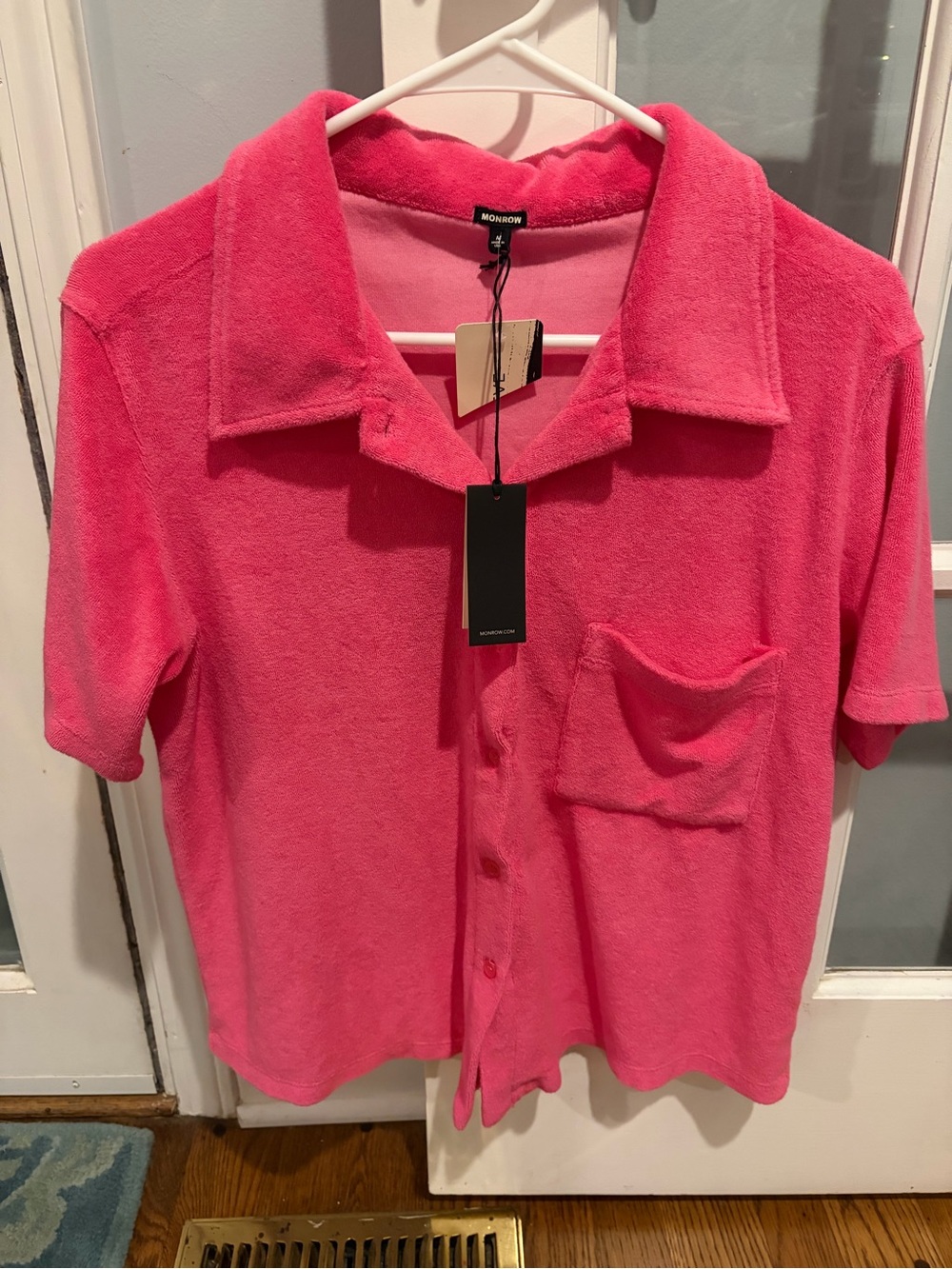 NWT Monrow Hot Pink Terry Button-Down Shirt